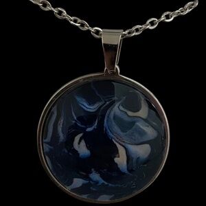 Navy, Peach, and White Fluid Art Necklace